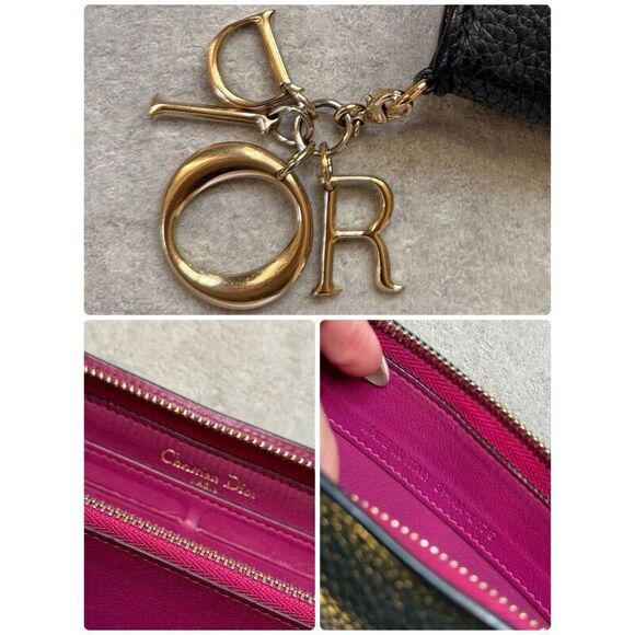 Christian Diorissimo Round Zipper Long Wallet Round Zip Logo Charm Black Pink - Picture 9 of 9